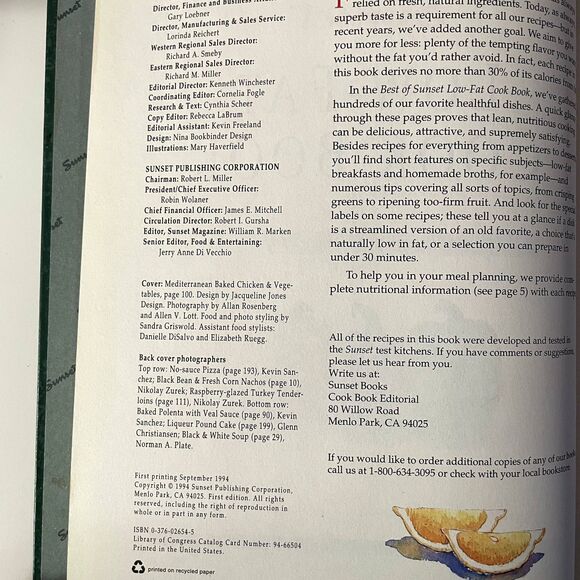 The Best of Sunset Low-Fat Cook Book Hardcover GUC - Picture 2 of 8